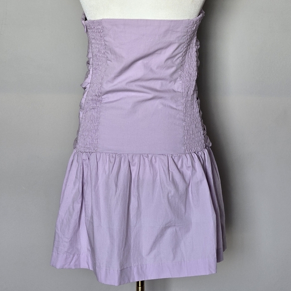 S/W/F Drop Waist Ruched Sleeveless Strapless Torso Lavender Mini Dress - Picture 3 of 9